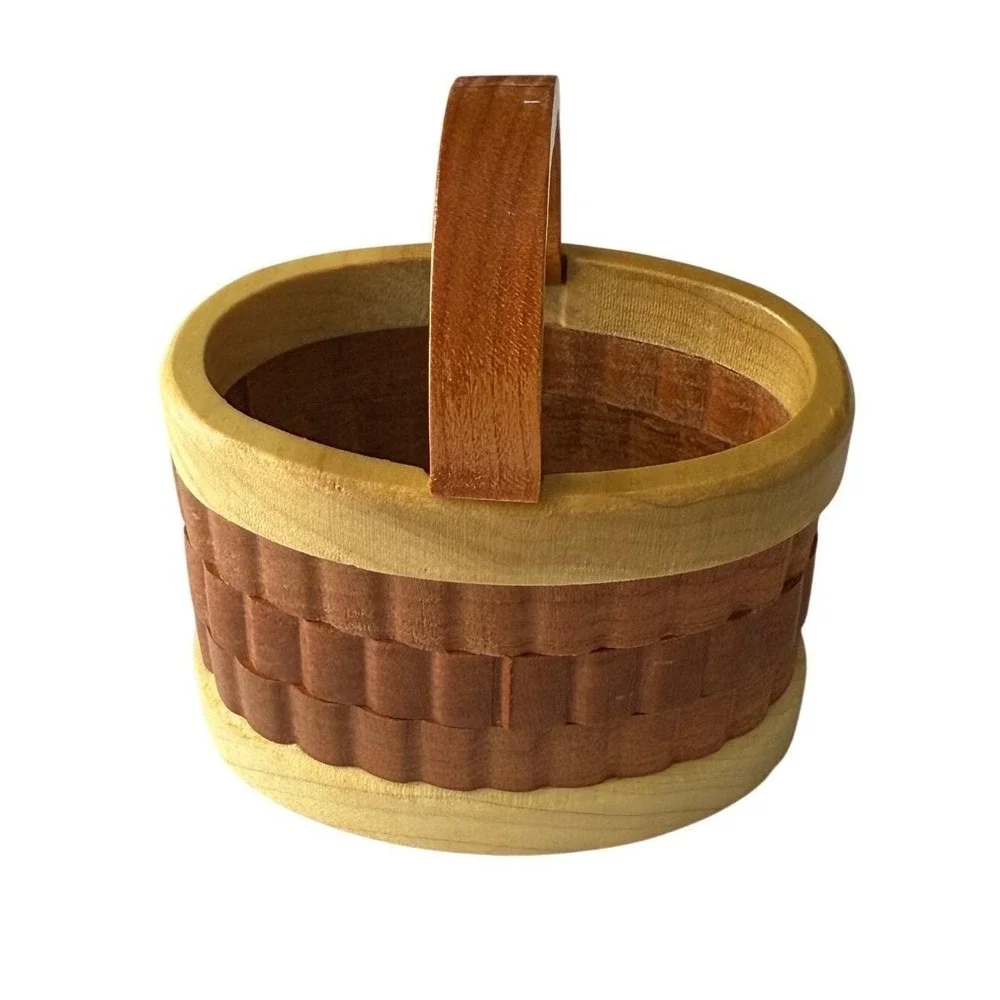 Vintage Handcrafted Wood Splint Mini Basket Signed‎ Marty Worth Cottagecore